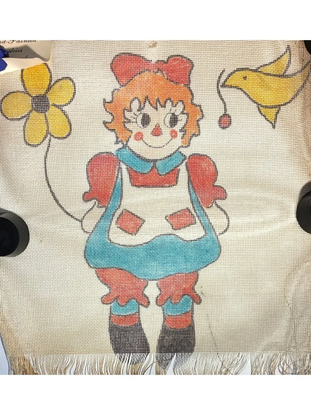 Hand Painted Needlepoint Canvas Tapestry Raggedy Ann 16x16 VTG 1970s Unworked